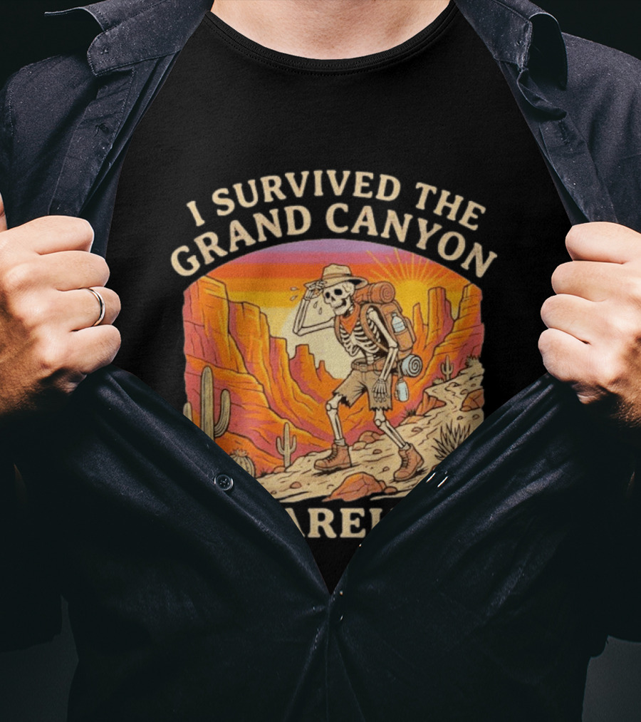 I Survived The Grand Canyon Barely Skeleton Backpack Sunset Cactus T-Shirt