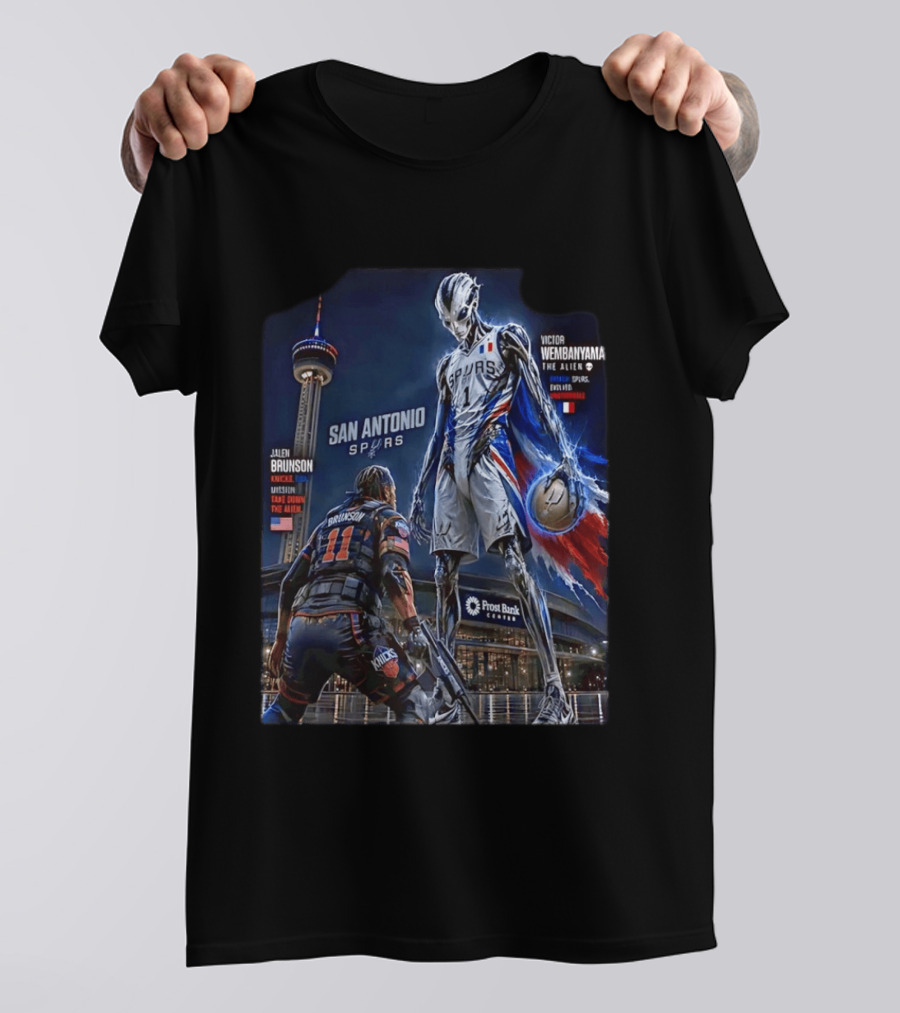 Jalen Brunson Knicks Battle Victor Wembanyama Alien Spurs Showdown San Antonio T-Shirt
