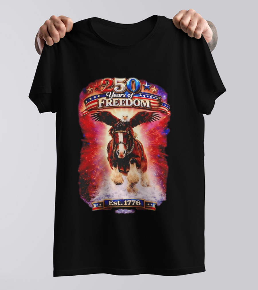 Budweiser 250 Years Of Freedom Eagle Horse Est. 1776 American Patriotic T-Shirt