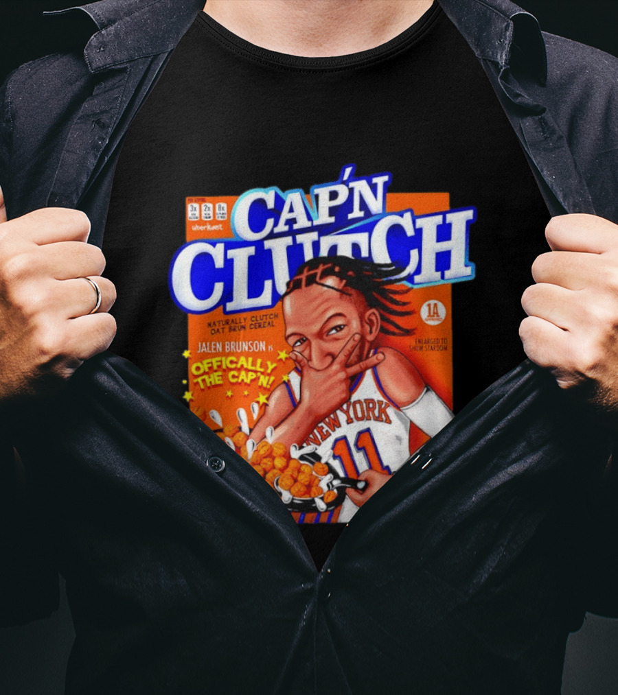 Cap'n Clutch Jalen Brunson New York Offically The Cap'n Cereal Box Comic T-Shirt