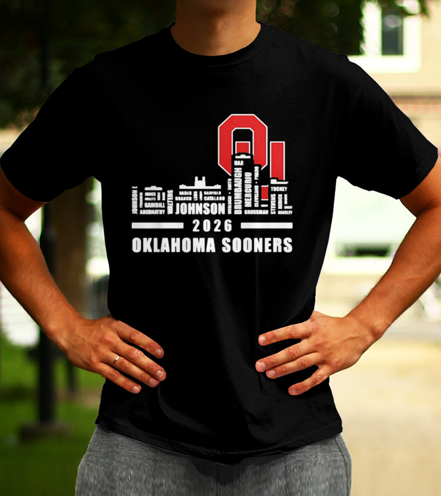 Oklahoma Sooners 2026 Johnson City Skyline Player Name T-Shirt
