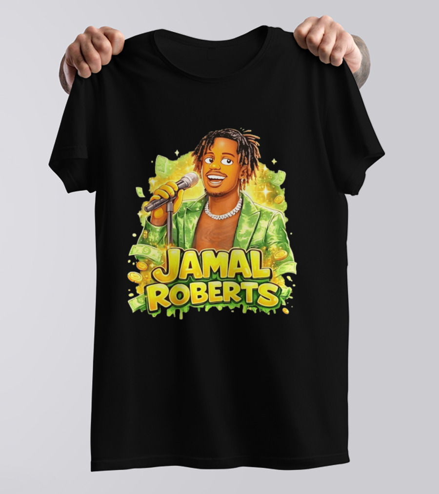 Jamal Roberts 2025 American Idol Winner Illustrated Mic Holding Dollar Sign T-Shirt
