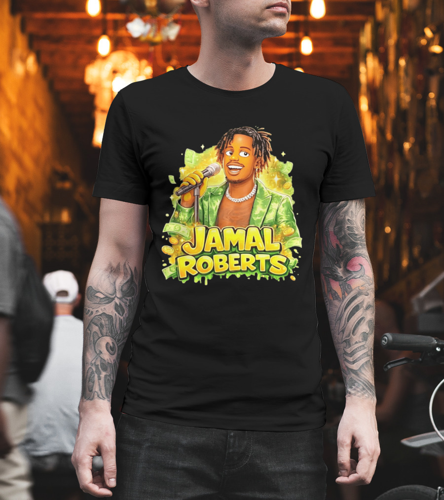 Jamal Roberts 2025 American Idol Winner Illustrated Mic Holding Dollar Sign T-Shirt