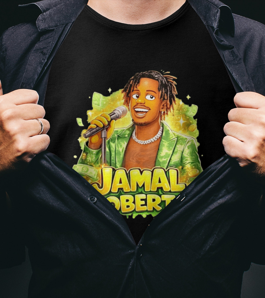 Jamal Roberts 2025 American Idol Winner Illustrated Mic Holding Dollar Sign T-Shirt