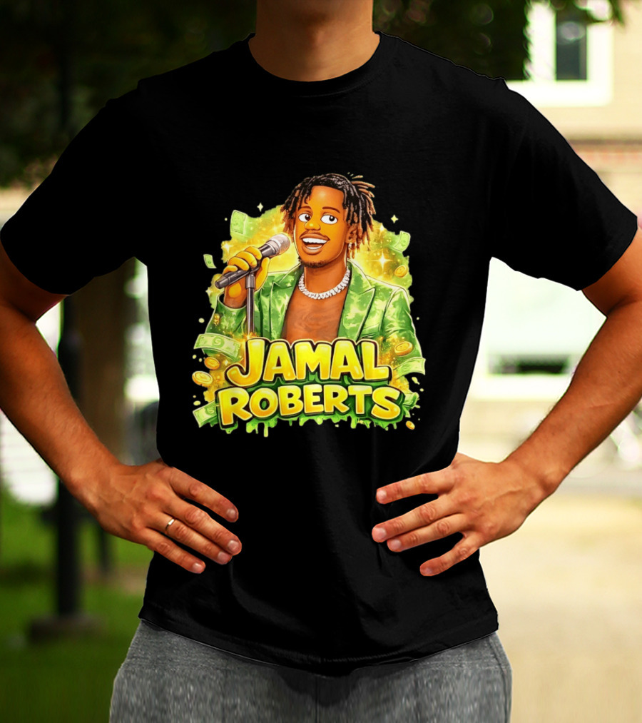 Jamal Roberts 2025 American Idol Winner Illustrated Mic Holding Dollar Sign T-Shirt