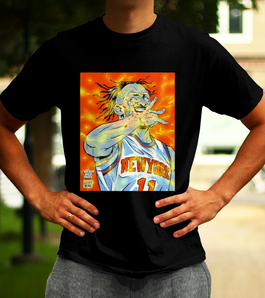 New York Knicks Jalen Brunson Comic Bite By Bocker Back Pages Lucky Mong T-Shirt