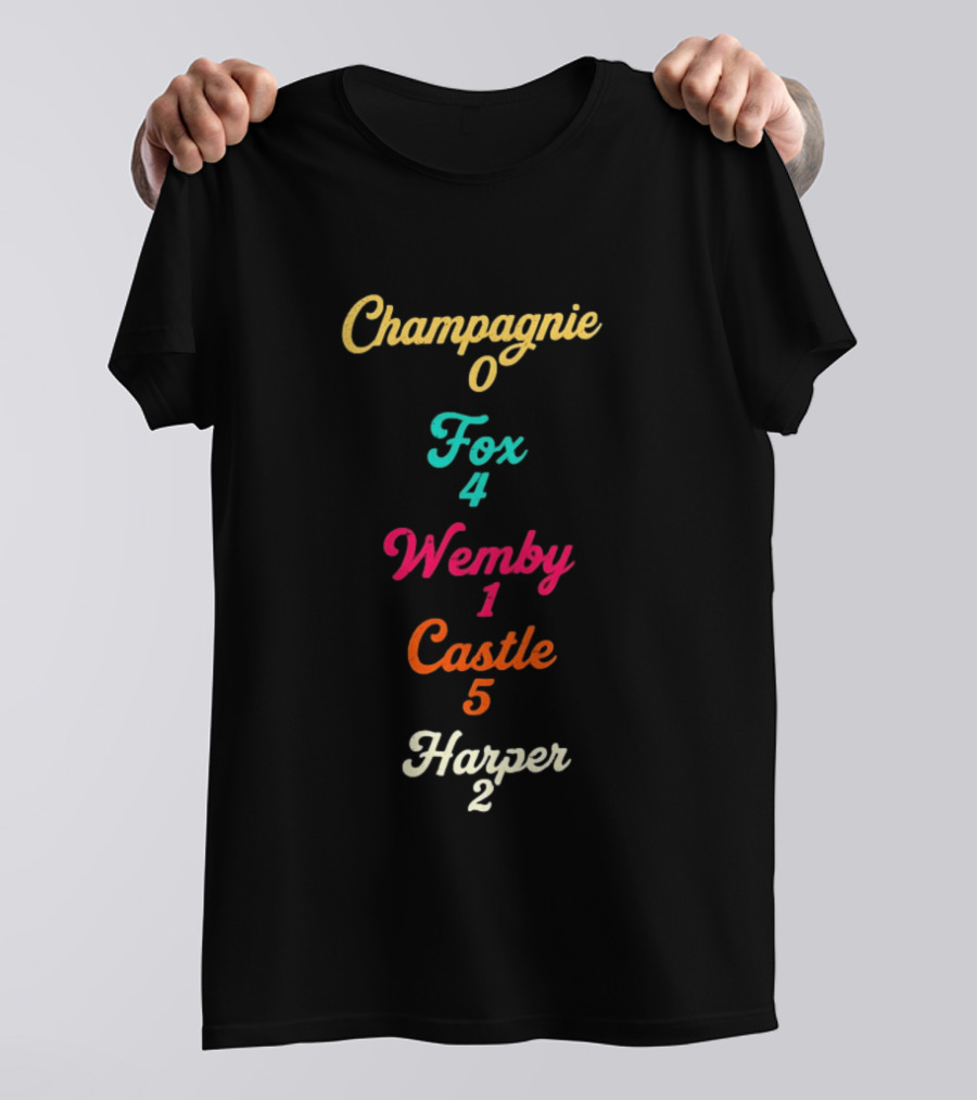 San Antonio Spurs Basketball Champagnie 0 Fox 4 Wemby 1 Castle 5 Harper 2 T-Shirt