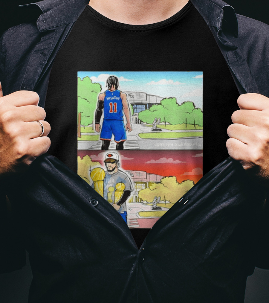 Maki Brunson NY Knicks Jalen Brunson NBA Champs June 13th Morning Night Trophy Comic T-Shirt