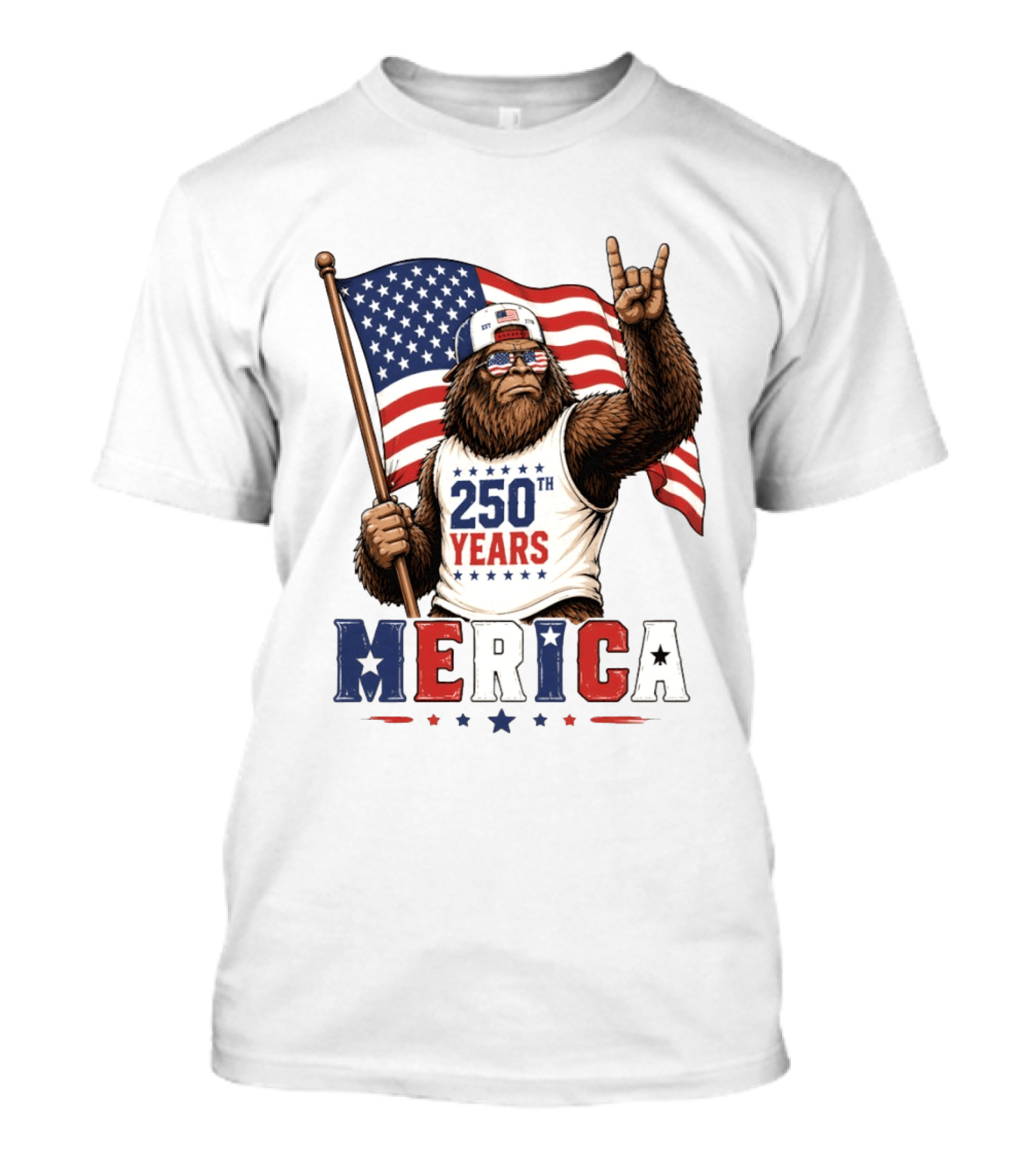 250th Years Bigfoot Merica American Flag 4th Of July Patriotic Independence Day T-Shirt