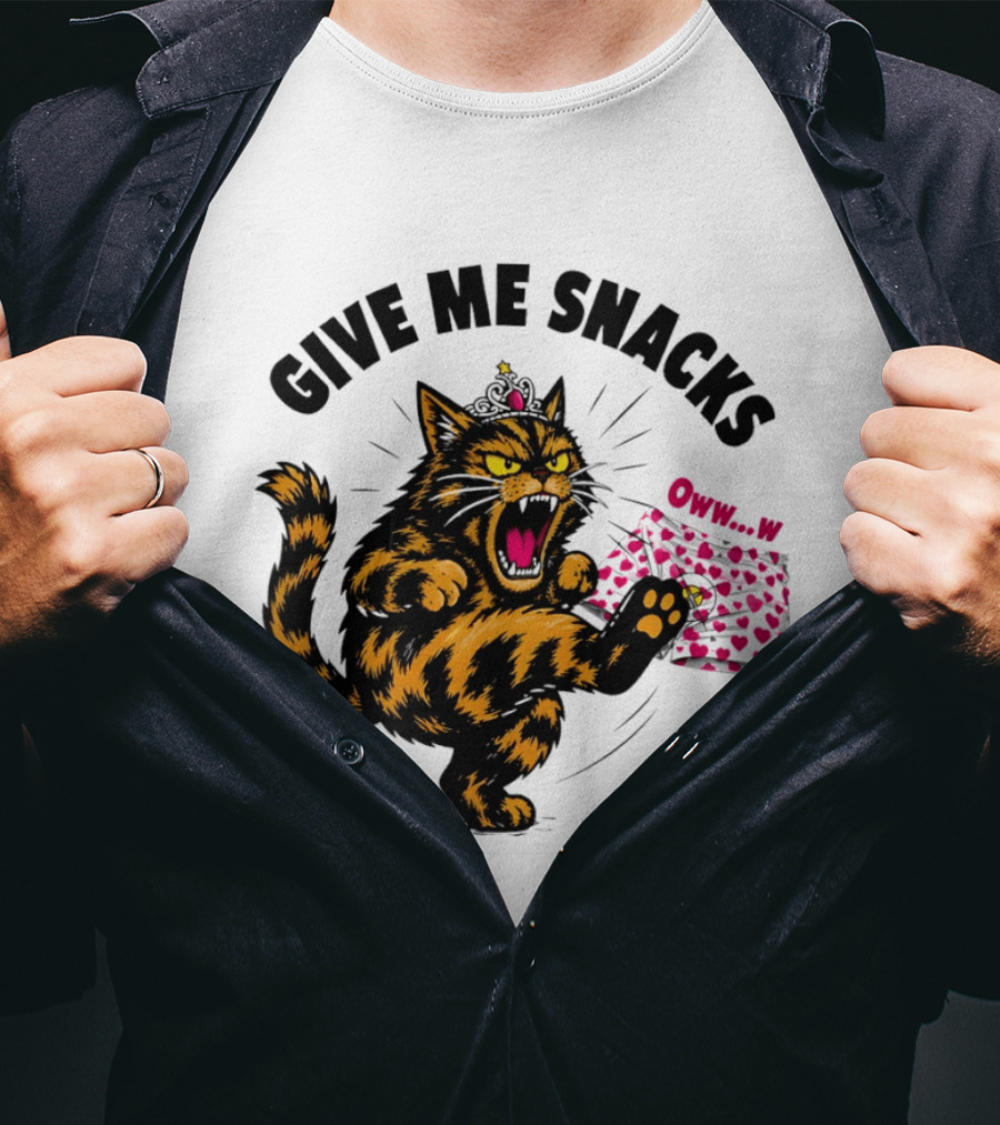Cat Crown Give Me Snacks Owww W Wild Feline Fun T-Shirt