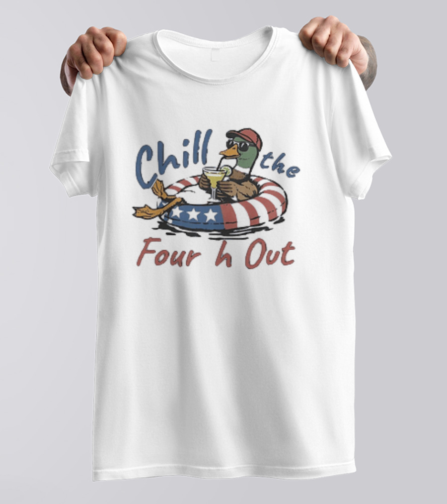 Chill The Fourth Out Mallard Duck Patriotic American Flag Pool Party T-Shirt