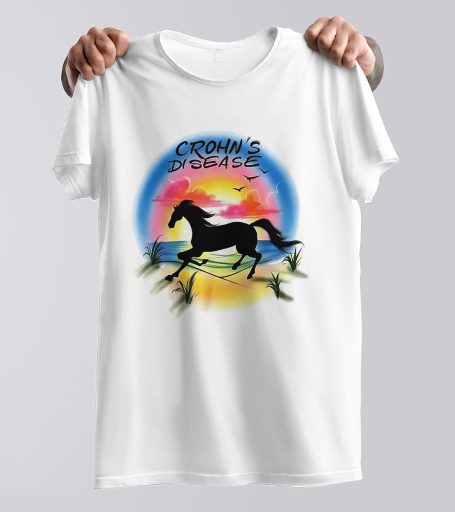 Crohn's Disease Horse Silhouette Beach Sunset Scene T-Shirt
