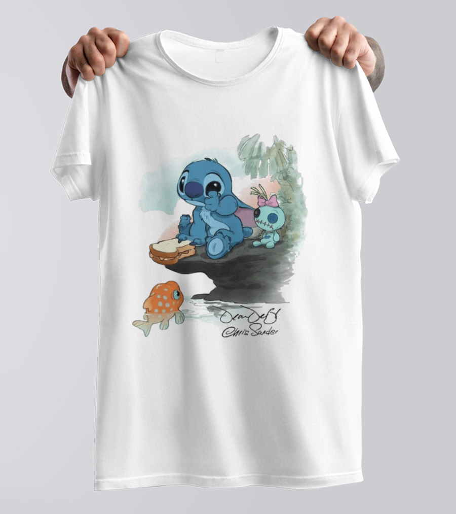 Lilo & Stitch Ohana Alii Stitch And Scrump With Fish And Sandwich T-Shirt