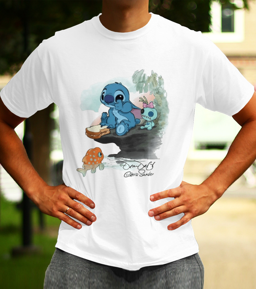 Lilo & Stitch Ohana Alii Stitch And Scrump With Fish And Sandwich T-Shirt