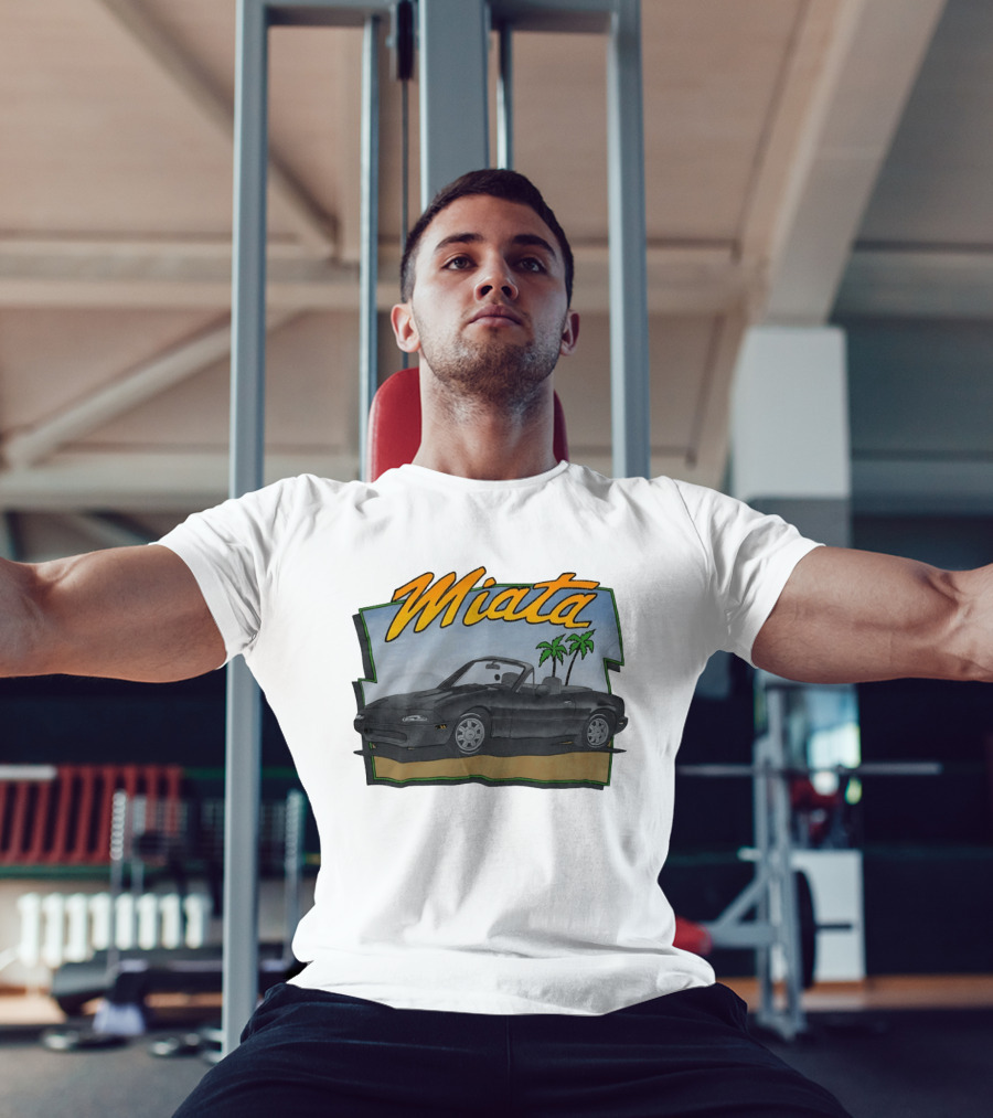 Miata Mazda NA Roadster Convertible With Palm Trees Beach Scene T-Shirt