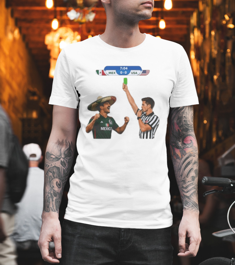Mexico USA Soccer Rivalry Green Card Referee Moment T-Shirt