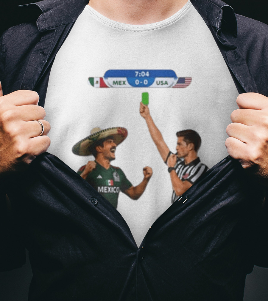Mexico USA Soccer Rivalry Green Card Referee Moment T-Shirt