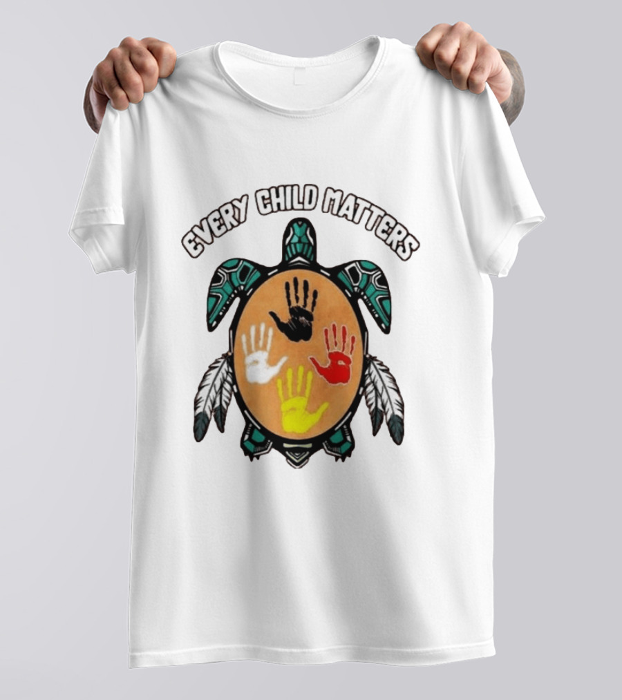 Every Child Matters Turtle Handprint Feather Symbol Empowerment T-Shirt