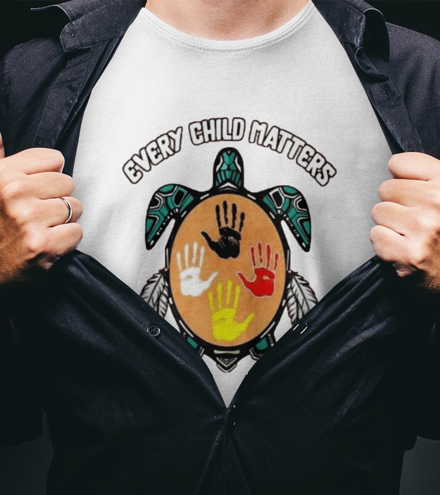 Every Child Matters Turtle Handprint Feather Symbol Empowerment T-Shirt