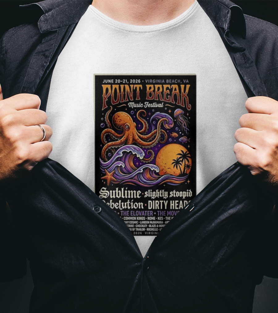 Point Break Music Festival 2026 Virginia Beach Sublime Slightly Stoopid Rebelution Dirty Heads Pepper T-Shirt