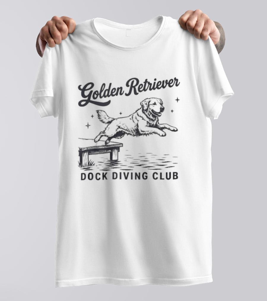 Golden Retriever Dock Diving Club Vintage Style Black And White Dog T-Shirt