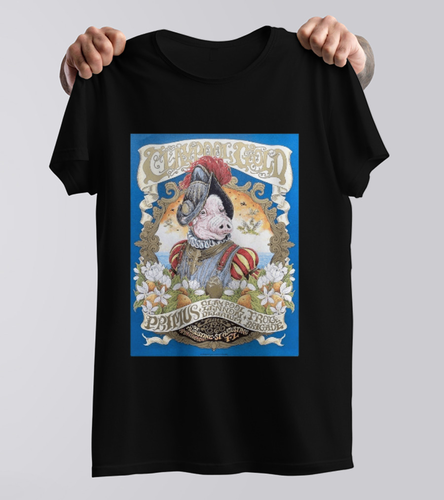 Claypool Gold Primus Claypool Lennon Delirium Frog Brigade St Augustine FL 2026 Event June 19 St Augustine Amphitheatre T-Shirt