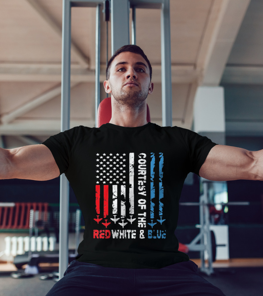 Courtesy Of The Red White And Blue American Flag Patriotic Design With Fighter Jets T-Shirt