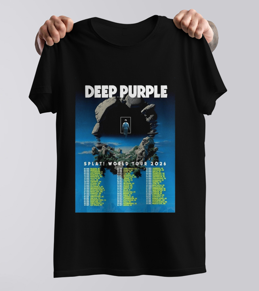 Deep Purple Splat World Tour 2026 Schedule And Dates Raleigh To Mexico City T-Shirt