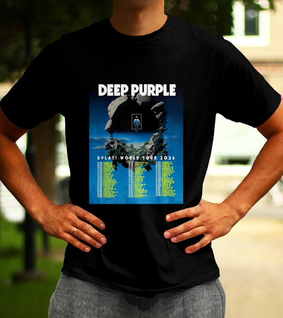 Deep Purple Splat World Tour 2026 Schedule And Dates Raleigh To Mexico City T-Shirt