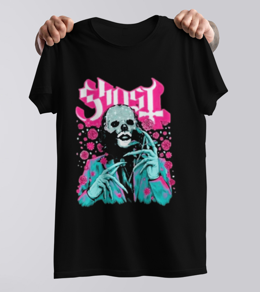 Ghost Band Summer 2026 Exclusive Floral Lachryma Pink Roses Skull T-Shirt