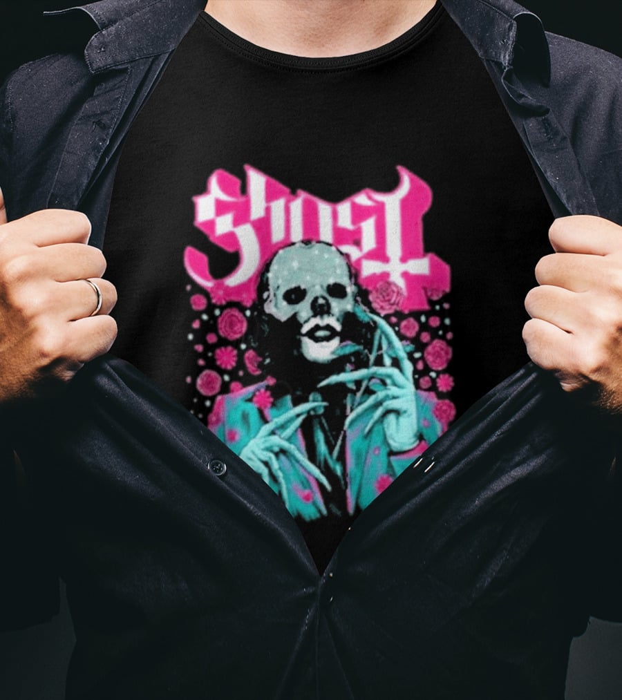 Ghost Band Summer 2026 Exclusive Floral Lachryma Pink Roses Skull T-Shirt