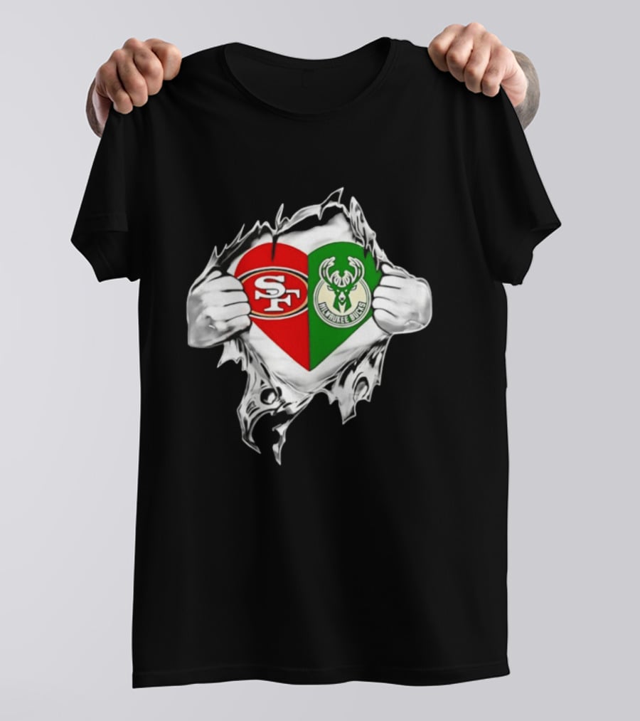 Milwaukee Bucks San Francisco 49ers Heart Scratch T-Shirt