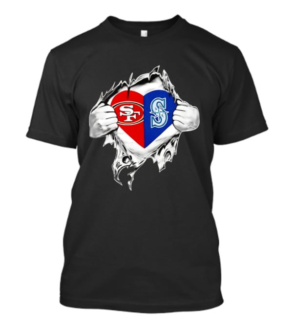 San Francisco 49ers Seattle Mariners Heart Scratch T-Shirt