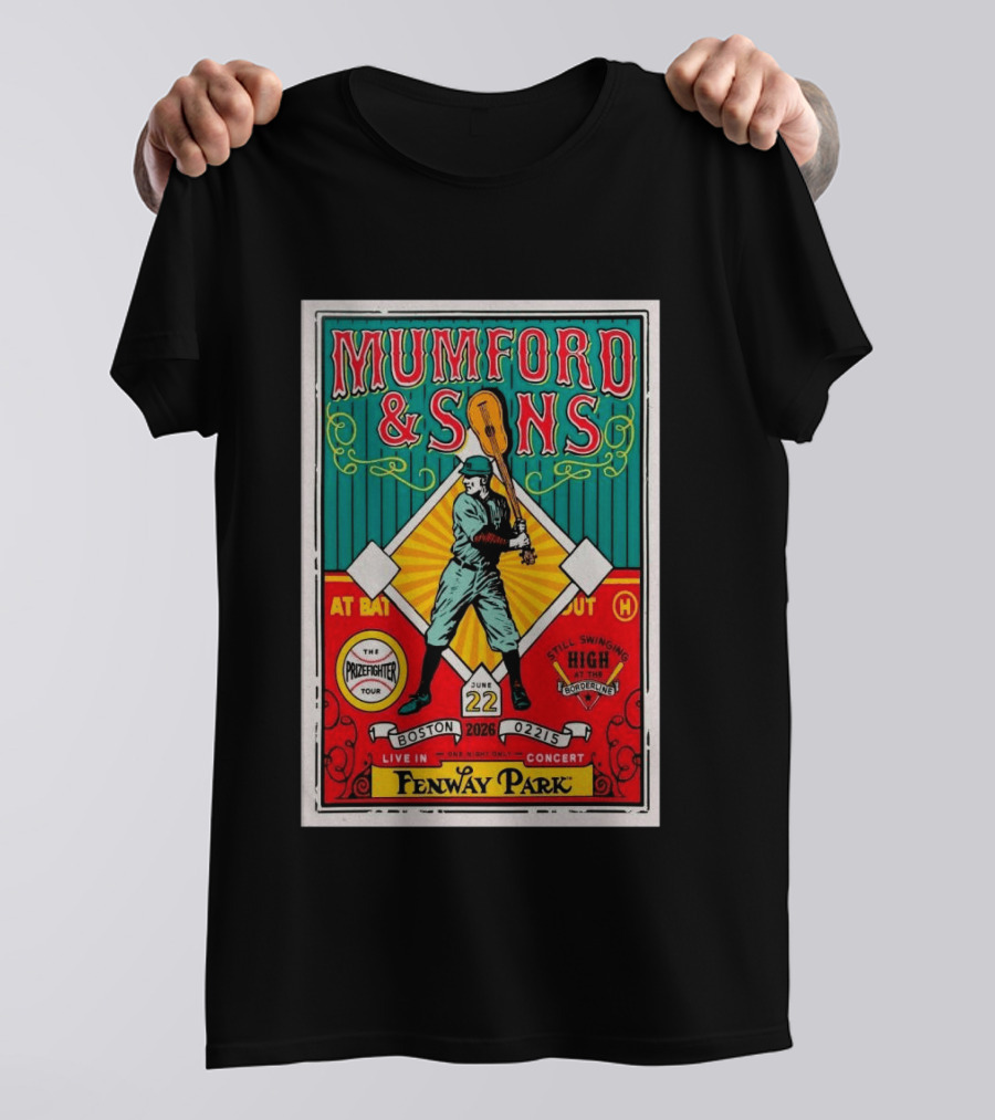 Mumford & Sons The Prizefighter Tour June 22 2026 Fenway Park Boston Concert T-Shirt