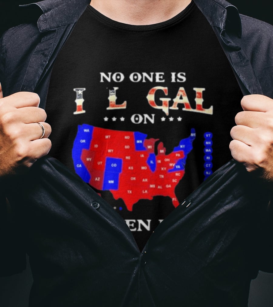 No One Is Illegal On Stolen Land USA Map Red And Blue States T-Shirt