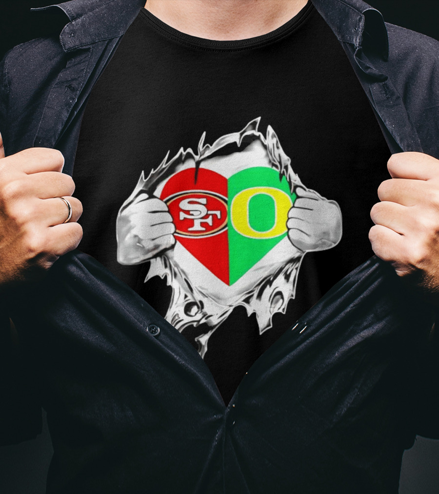 Oregon Ducks San Francisco 49ers Heart Style Logos T-Shirt