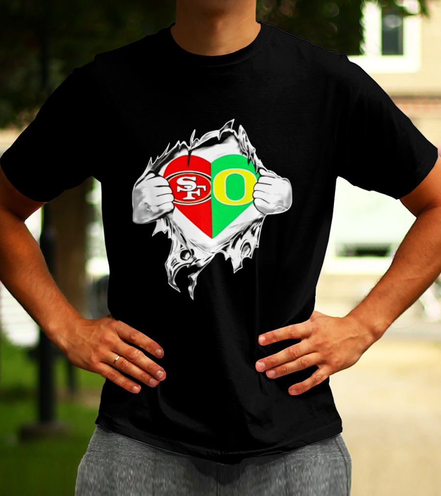 Oregon Ducks San Francisco 49ers Heart Style Logos T-Shirt