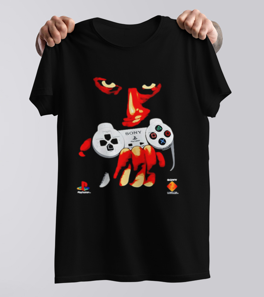 Sony PlayStation Controller 1996 Classic Design With Iconic Red Monster Hand T-Shirt