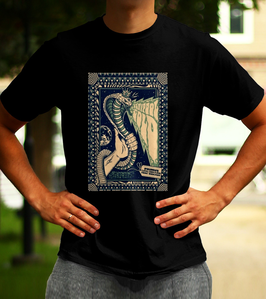 Primus June 17 2023 Walmart Arkansas Amphitheater Clapool Lennon Delirium Frog Brigade Concert Snake Earth T-Shirt