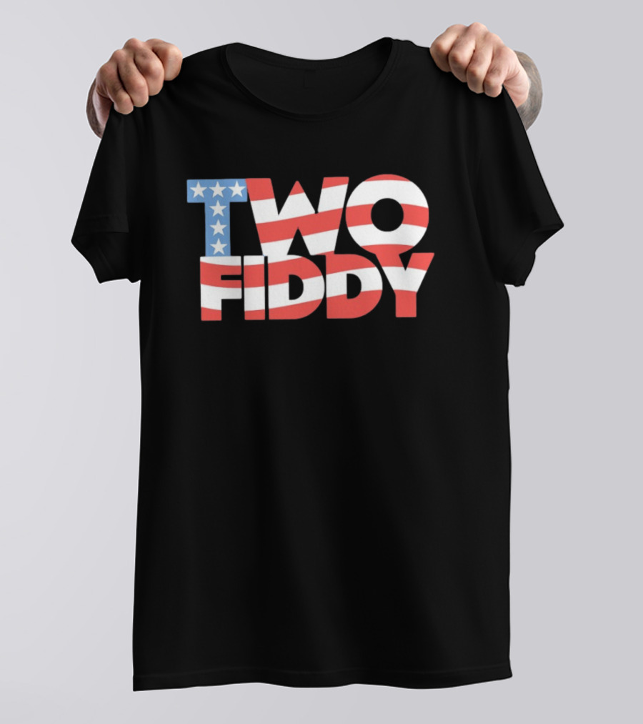 Two Fiddy American Flag Red White Blue Stars Stripes T-Shirt