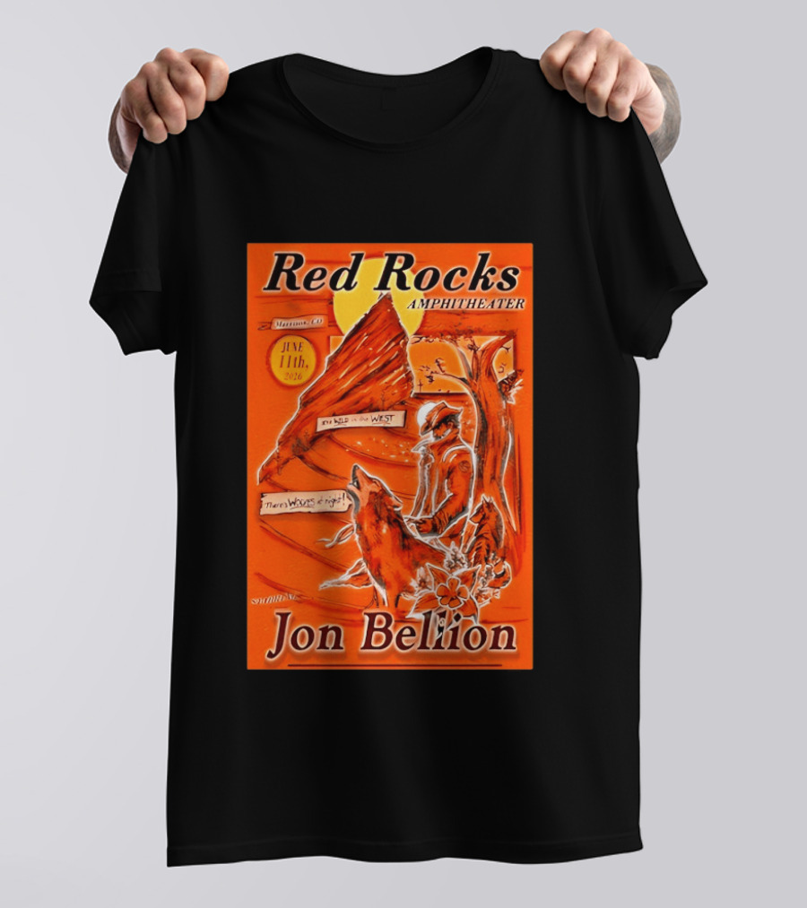 Red Rocks Amphitheater Jon Bellion Concert June 11th 2026 Cowboy And Wolf In Wild West Morrison Colorado T-Shirt