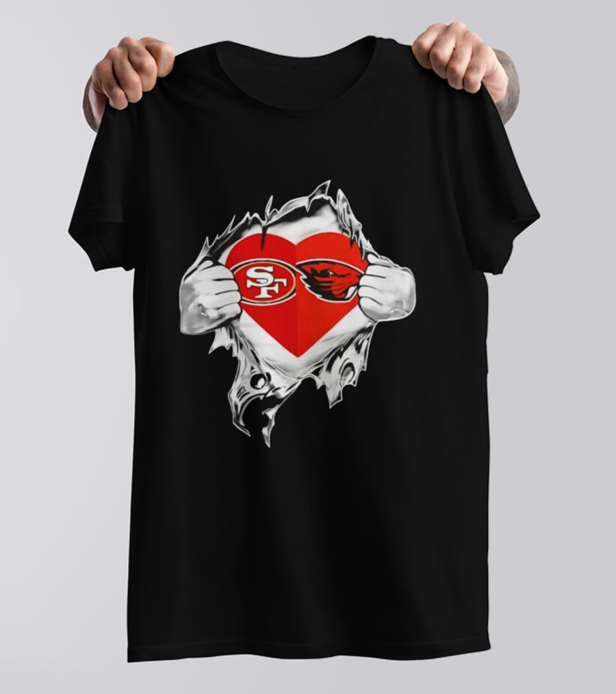 San Francisco 49ers Oregon State Beavers Heart Scratch T-Shirt