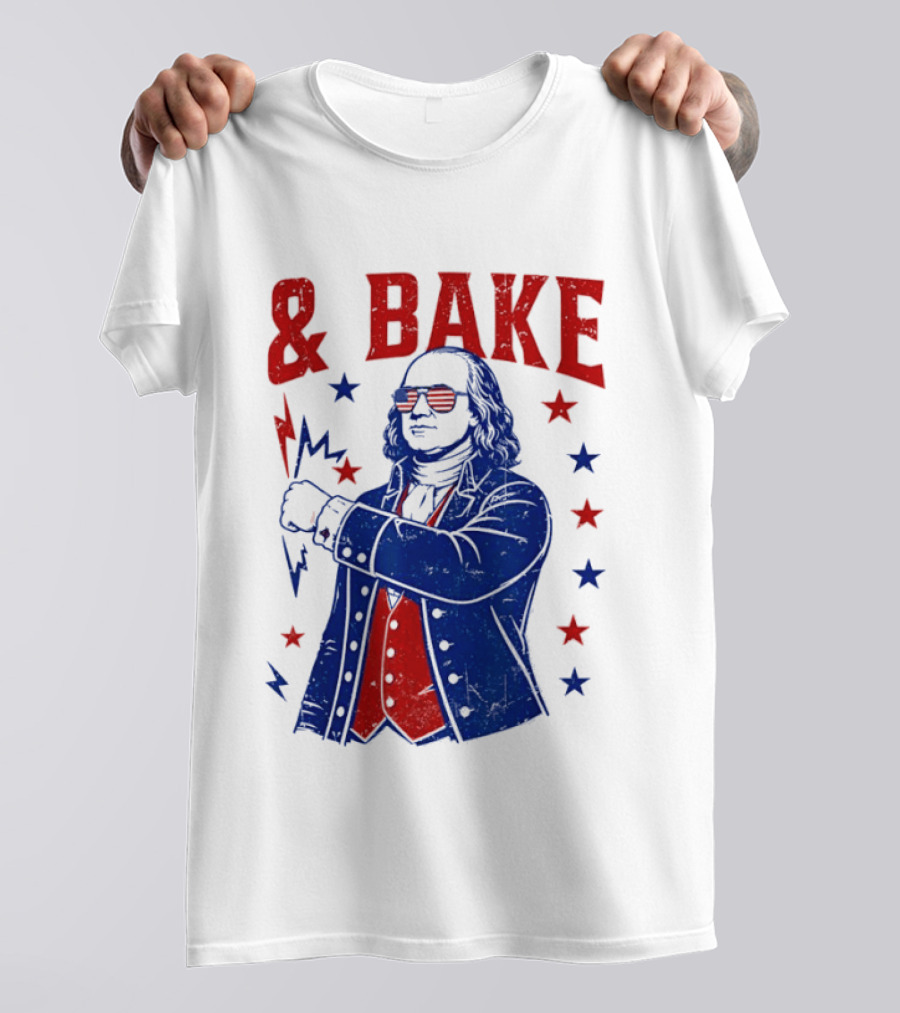 USA Benjamin Franklin Bake American Flag Sunglasses Stars T-Shirt
