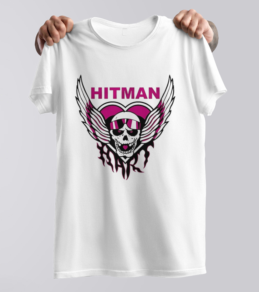 Bret The Hitman Hart Skull Wings Pink Heart T-Shirt