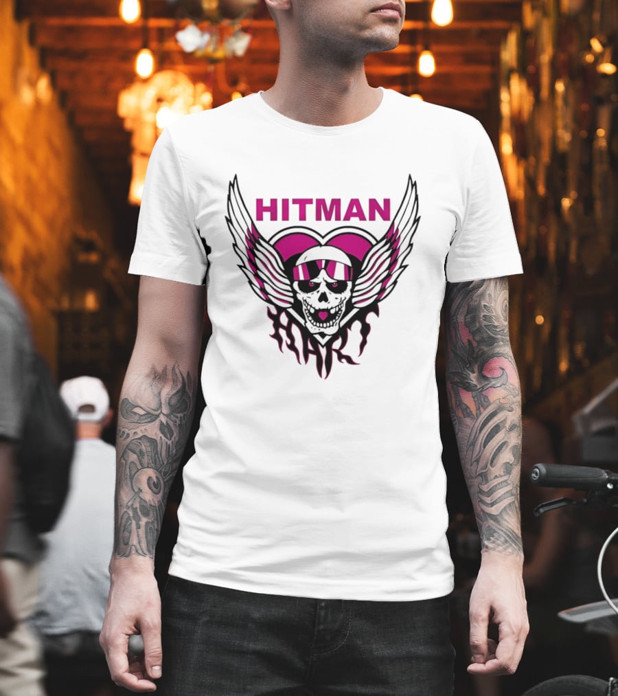 Bret The Hitman Hart Skull Wings Pink Heart T-Shirt