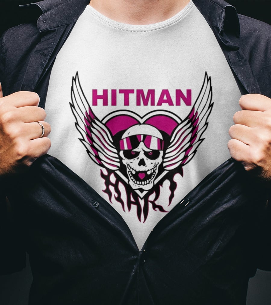 Bret The Hitman Hart Skull Wings Pink Heart T-Shirt