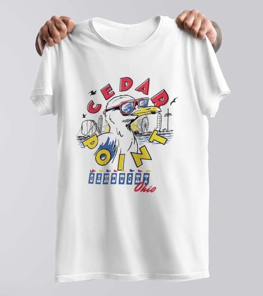 Cedar Point Seagull Sunglasses Sandusky Ohio Retro Amusement Park Vibes T-Shirt