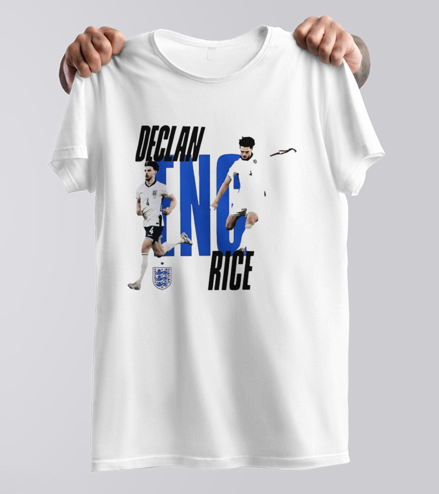 Declan Rice England National Football Team Player Action With Team Crest And ENG Letters T-Shirt