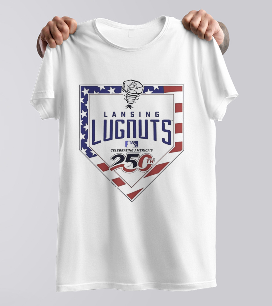 Lansing Lugnuts Celebrating America's 250th Anniversary 25th Logo USA Flag T-Shirt