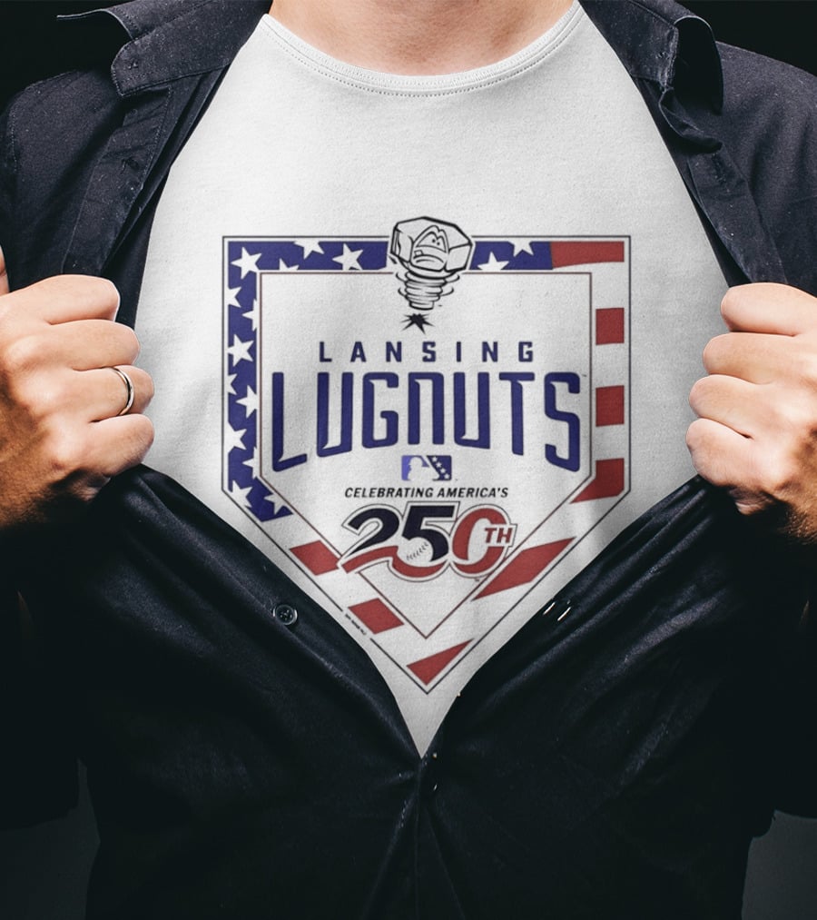 Lansing Lugnuts Celebrating America's 250th Anniversary 25th Logo USA Flag T-Shirt